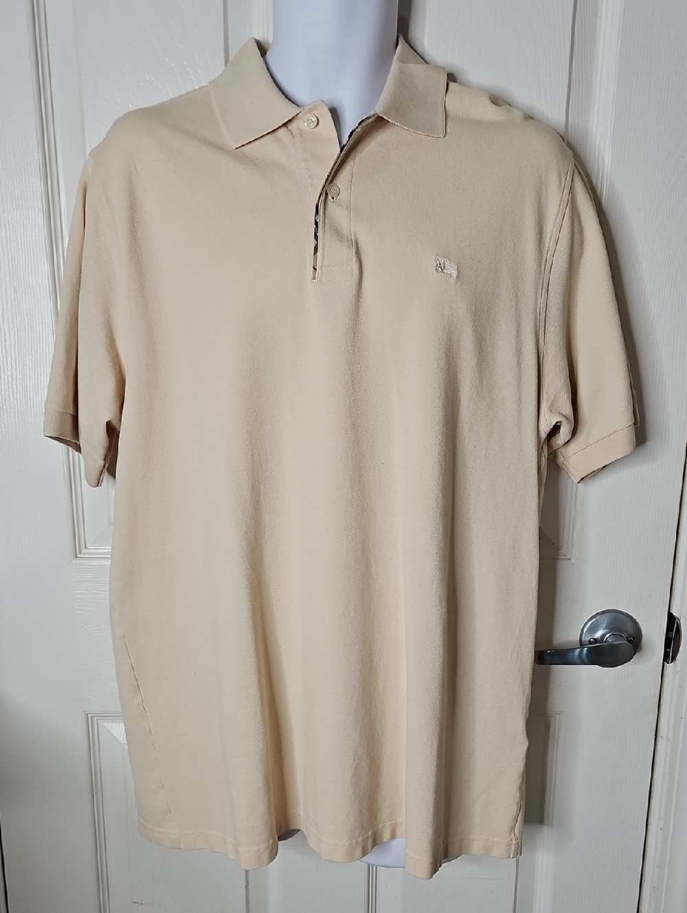 Burberry Men's Polo Shirt in Light Beige Size Large